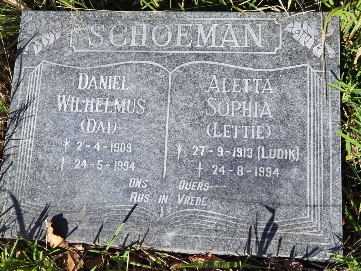 SCHOEMAN Daniel Wilhelmus 1909-1994 &amp; Aletta Sophia LUDIK 1913-1994
