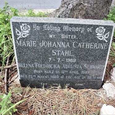 STAHL Marie Johanna Catherine -1969 :: SCHWARTZ Helena Fredricka Augusta nee KURZ 1897-1980