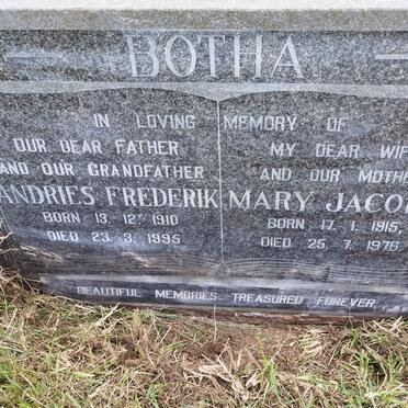 BOTHA Andries Frederik 1910-1995 &amp; Mary Jacoba 1915-1976