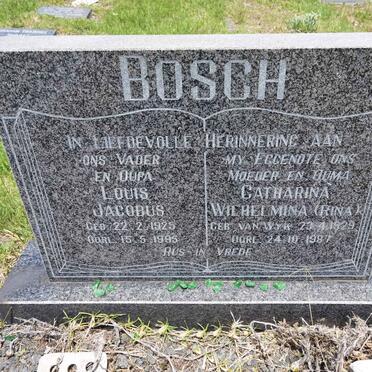 BOSCH Louis Jacobus 1925-1995 &amp; Catharina Wilhelmina VAN WYK 1929-1987