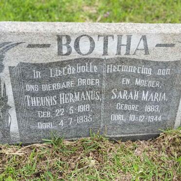 BOTHA Sarah Maria 1883-1944 :: BOTHA Theunis Hermanus 1918-1935