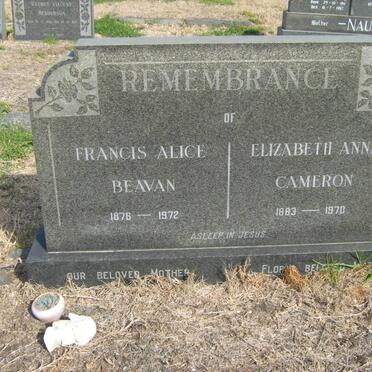 BEAVAN Francis Alice 1876-1972 :: CAMERON Elizabeth Anne 1883-1970