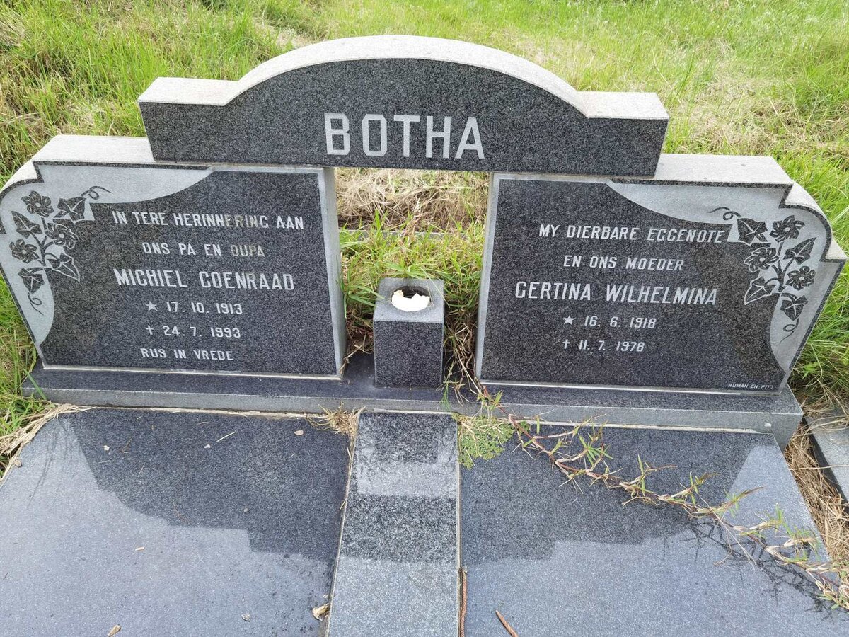 BOTHA Michiel Coenraad 1913-1993 &amp; Gertina Wilhelmina 1918-1978