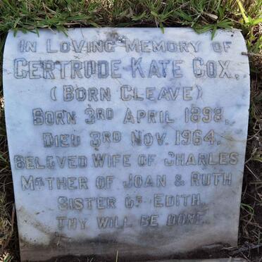 COX  Gertrude Kate nee CLEAVE 1898-1964