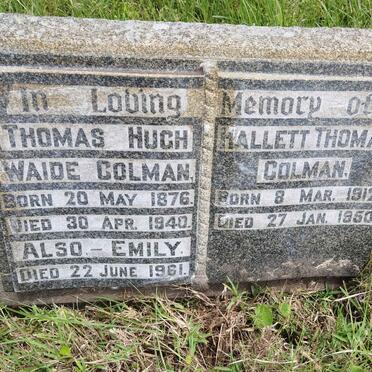 COLMAN Thomas Hugh Waide 1876-1940 :: COLMAN Hallett Thomas 1912-1950 :: COLMAN Emily -1961