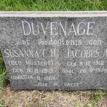 DUVENAGE Jacobus A. 1918-1978 &amp; Susanna C.H. MOSTERT 1913-1969
