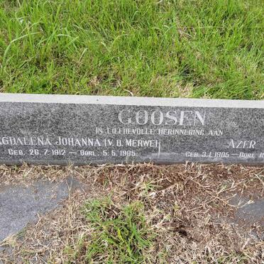 GOOSEN Azer 1905-1978 &  Magdalena Johanna V.D. MERWE 1912-1985
