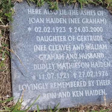 HAIDEN Dudley Mathieson 1921-1976 &amp; Joan GRAHAM 1923-2000
