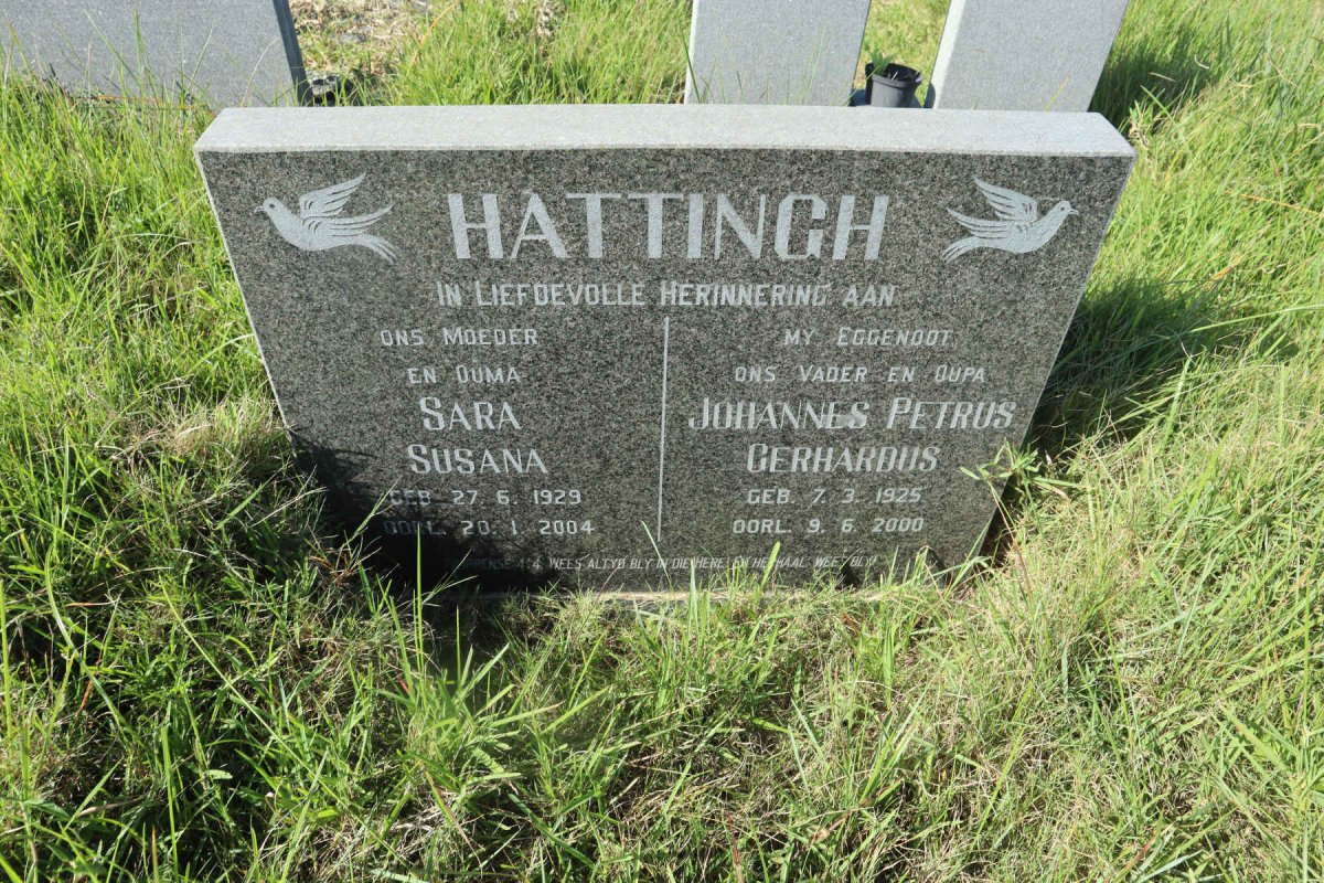 HATTINGH Johannes Petrus Gerhardus 1925-2000 &amp; Sara Susana 1929-2004