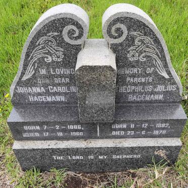 HAGEMANN Theophilus Julius 1882-1970 & Johanna Carolin? 1886-1960