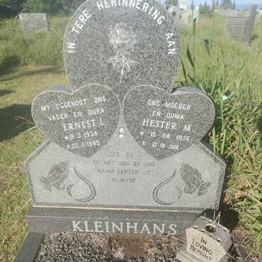 KLEINHANS Ernest L. 1934-1995 &amp; Hester M. 1936-2006