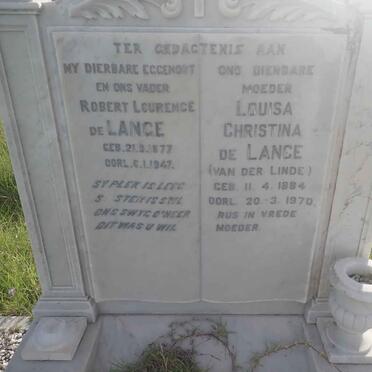LANGE Robert Lourence, de 1877-1947 &amp; Louisa Christina VAN DER LINDE 1884-1970