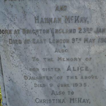MCKAY George Gordon 1827-1904 &amp; Hannah 1828-1904 :: MCKAY Alice -1935 :: MCKAY Christina 1859-1945 :: MCKAY Ella 1867-1945