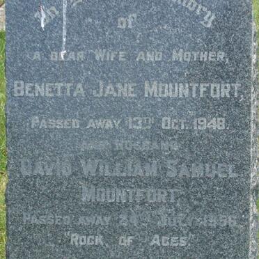 MOUNTFORT David William Samuel -1956 &amp; Benetta Jane -1948