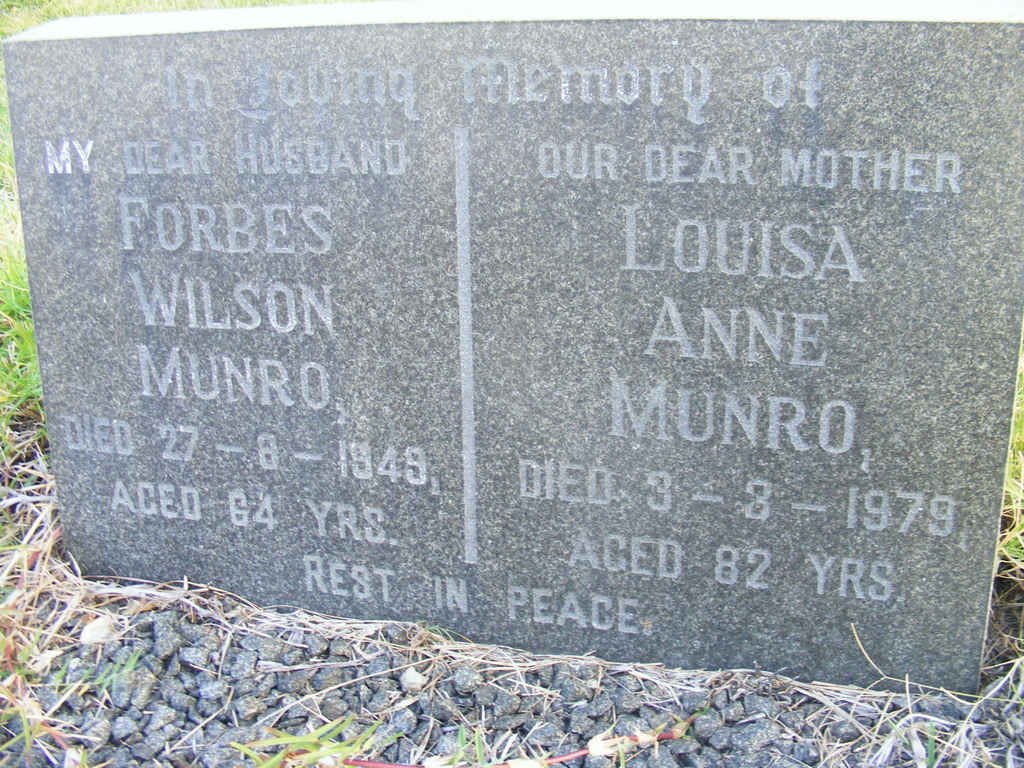 MUNRO Forbes Wilson -1949 &amp; Louisa Anne -1979