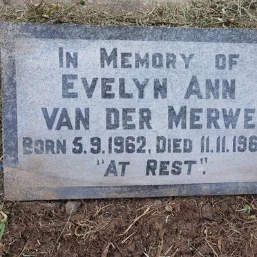 MERWE Evelyn Ann, van der 1962-1962