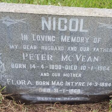 NICOL Peter McVean 1890-1964 &amp; Flora MACINTYRE 1894-1968