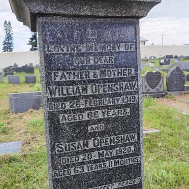 OPENSHAW William -1919 &amp; Susan -1920