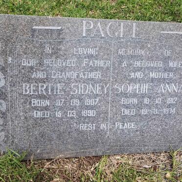 PAGEL Bertie Sidney 1907-1990 &amp; Sophie Anna 1912-1974