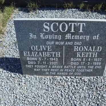 SCOTT Ronald Keith 1937-1989 &amp; Olive Elizabeth 1943-2021
