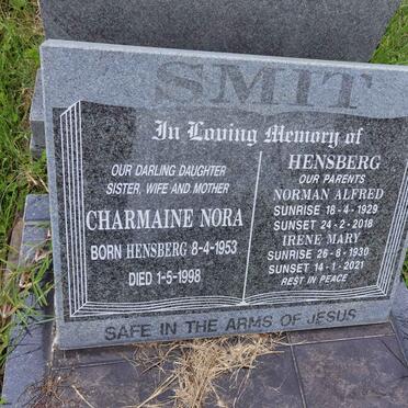 SMIT Charmaine Nora nee HENSBERG 1953-1998 :: HENSBERG Norman Alfred 1929-2018 &amp; Irene Mary 1930-2021