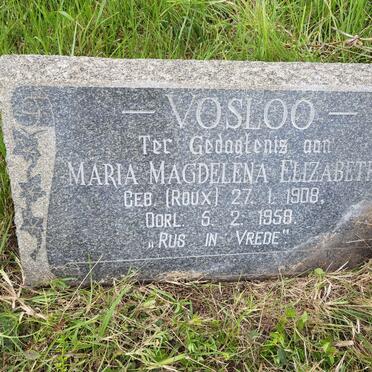 VOSLOO Maria Magdelena Elizabeth nee ROUX 1908-1958