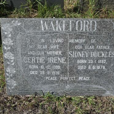 WAKEFORD Sidney Duckles 1892-1978 &amp; Gertie Irene 1899-1976