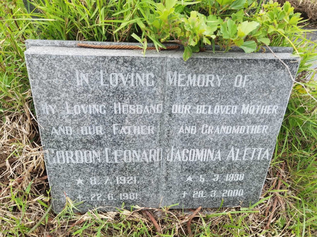 JACOBY Gordon Leonard 1921-1981 & Jacomina Aletta 1938-2000