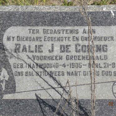 CONING Ralie J., de previously GROENEWALD nee HAYWOOD 1905-1961