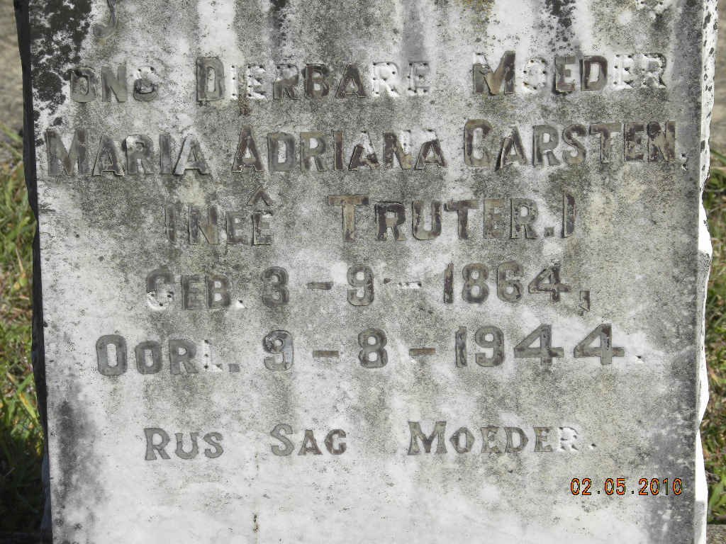 CARSTEN Maria Adriana nee TRUTER 1864-1944