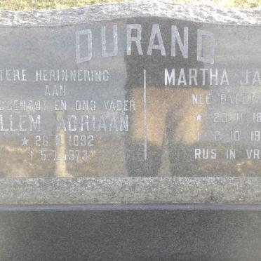DURAND Willem Adriaan 1892-1973 &amp; Martha Jacoba BYLEVELD 1894-1983