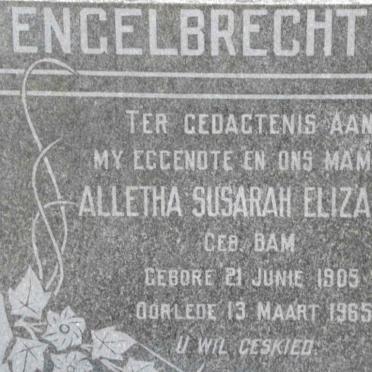 ENGELBRECHT Alletha Susarah Elizabeth nee BAM 1905-1965