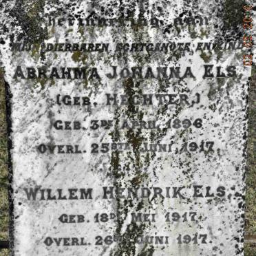 ELS Abrahma Johanna nee HECHTER 1896-1917 :: ELS Willem Hendrik 1917-1917
