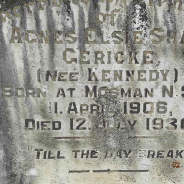 GERICKE Agnes Elsie Shaw nee KENNEDY 1906-1930