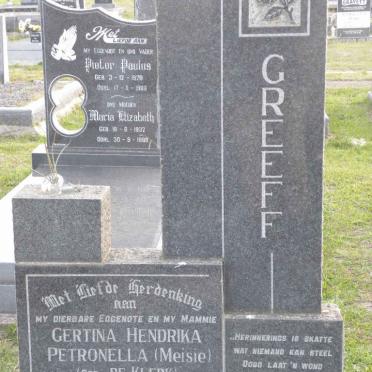 GREEFF Gertina Hendrika Petronella nee DE KLERK 1939-1964