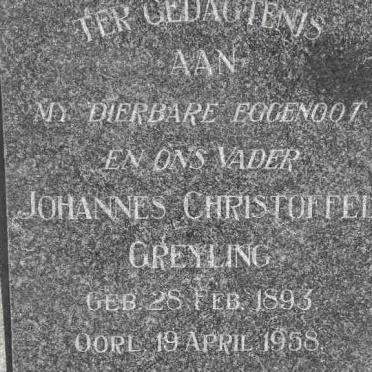 GREYLING Johannes Christoffel 1893-1958 &amp; Elsie Catharina Petronella DE BRUYN formerly GREYLING 1897-
