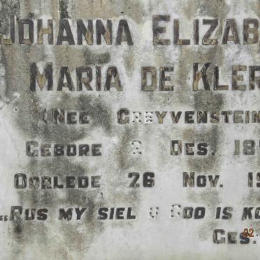 KLERK Johanna Elizabeth Maria, de nee GREYVENSTEIN 1870-1939