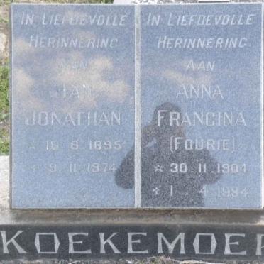 KOEKEMOER Jan Jonathan 1895-1974 &amp; Anna Francina FOURIE 1904-1984