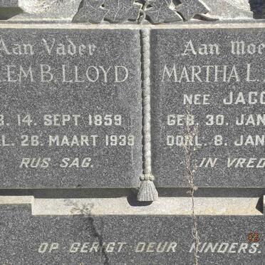LLOYD Willem B. 1859-1939 &amp; Martha L. JACOBS 1863-1933