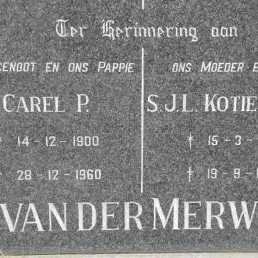MERWE Carel P., van der 1900-1960 &amp; S.J.L. Kotie LOOTS 1899-1980