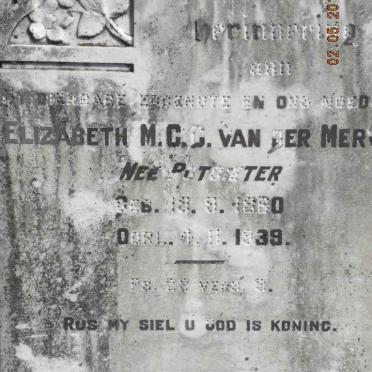 MERWE Elizabeth M.C.C., van der nee POTGIETER 1860-1939