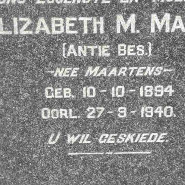 MALAN Elizabeth M nee MAARTENS 1894-1940