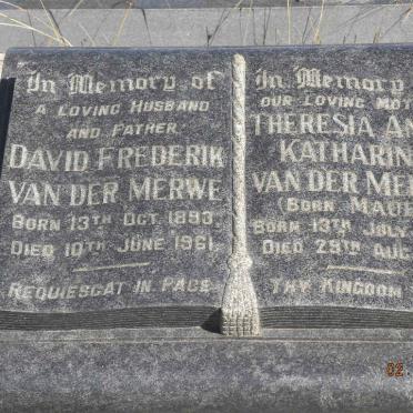 MERWE David Frederik, van der 1893-1961 &amp; Theresia Anna Katharina MAUER 1899-1965