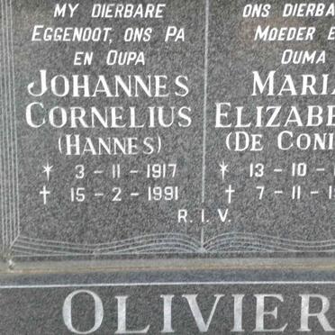 OLIVIER Johannes Cornelius 1917-1991 &amp; Maria Elizabeth DE CONING 1923-1994