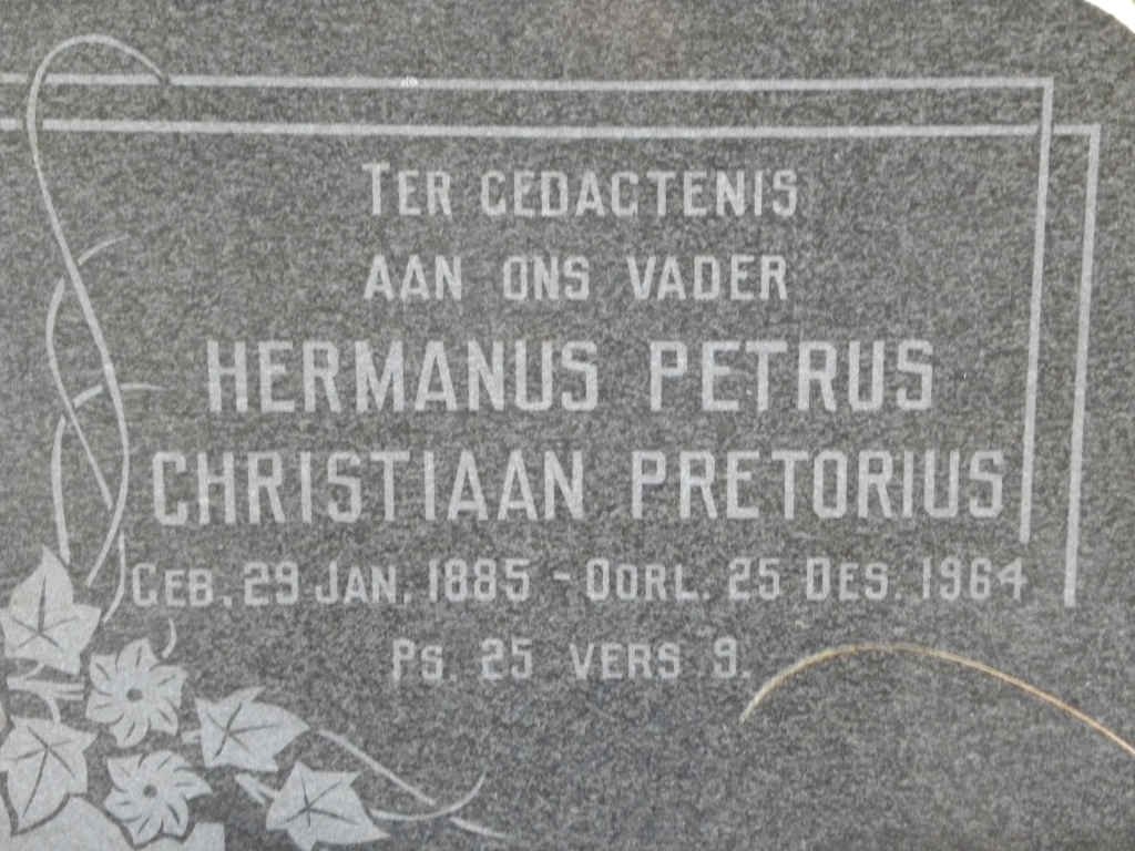 PRETORIUS Hermanus Petrus Christiaan 1885-1964