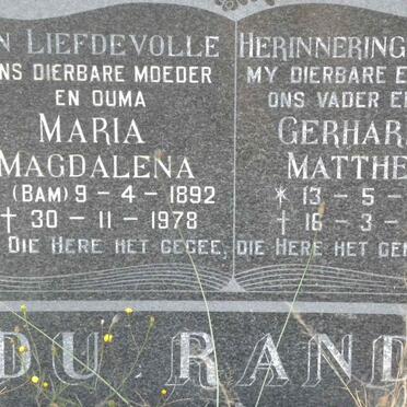 RANDT Gerhardus Mattheus, du 1889-1968 &amp; Maria Magdalena BAM 1892-1978 &amp;