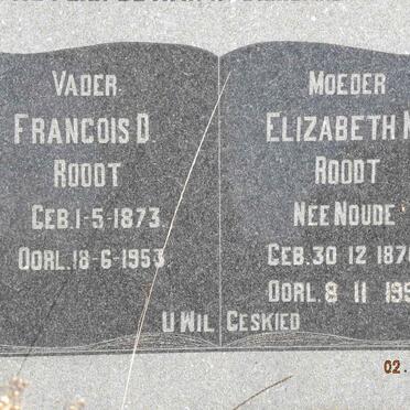 ROODT Francois D. 1873-1953 &amp; Elizabeth N.C. NOUDE 1876-1955