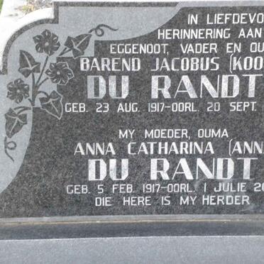 RANDT Barend Jacobus, du 1917-1995 &amp; Anna Catharina 1917-2000