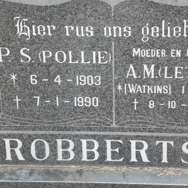 ROBBERTSE P.S. 1903-1990 &amp; A.M. WATKINS 1911-1994