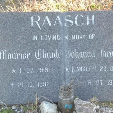 RAASCH Maurice Claude 1919-1992 &amp; Johanna Hendrina LANGLEY 1929-1989